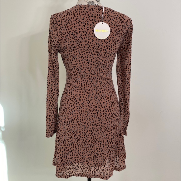 Wild Honey Leopard Print Long Sleeve Mini Dress Women's Lined Size Medium - Picture 2 of 4